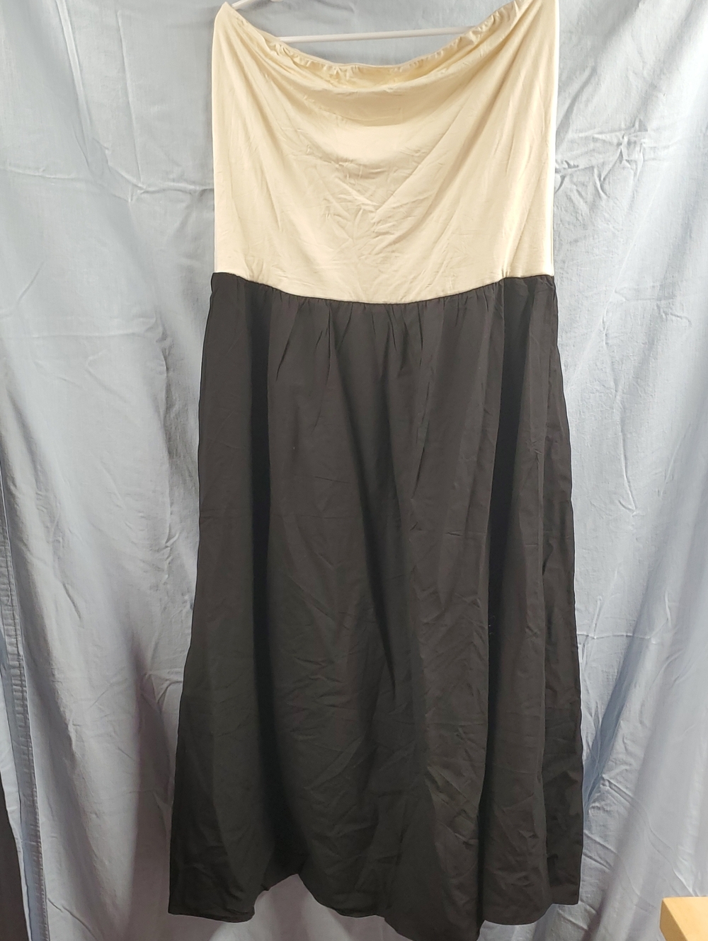 Strapless Two-Tone Maxi Dress in Cream and Black